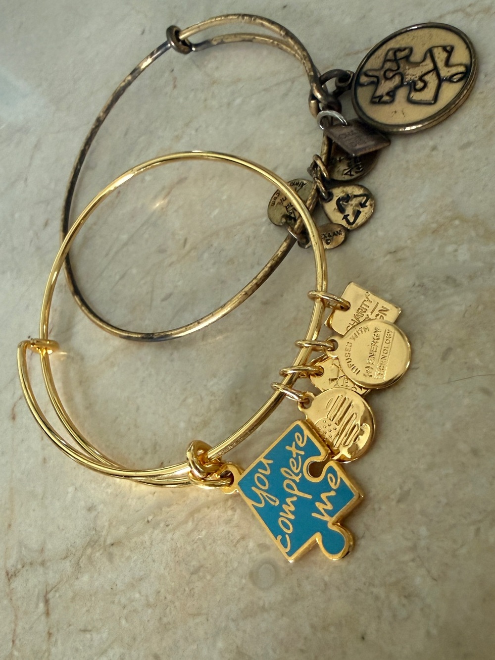 Alex and Ani AUTISM Awareness Puzzle Piece Bangle SET.“You Complete Me” NAA Gold